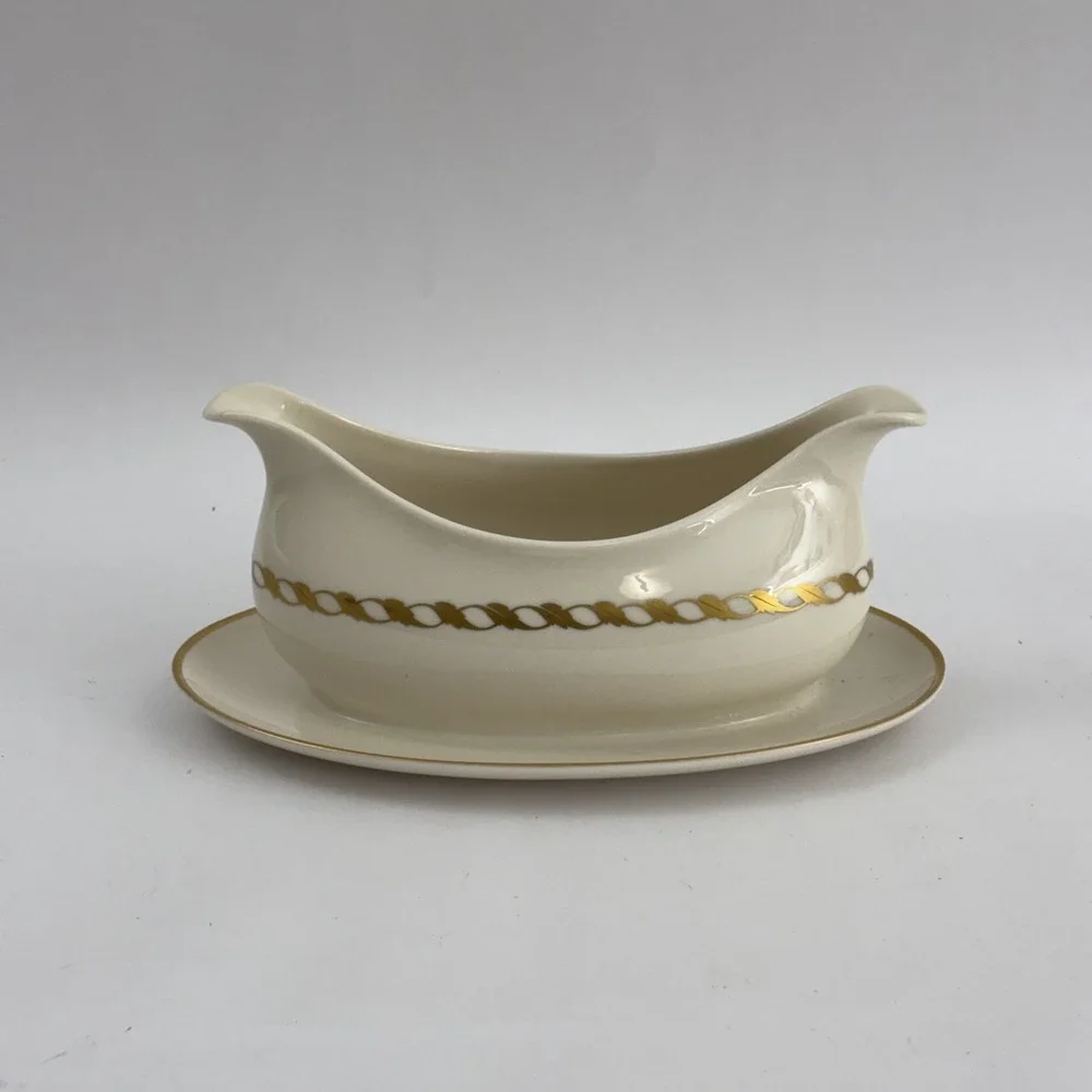 Vintage Franciscan Fine China Del Monte Cream Gold Accent Gravy Boat Underplate‎